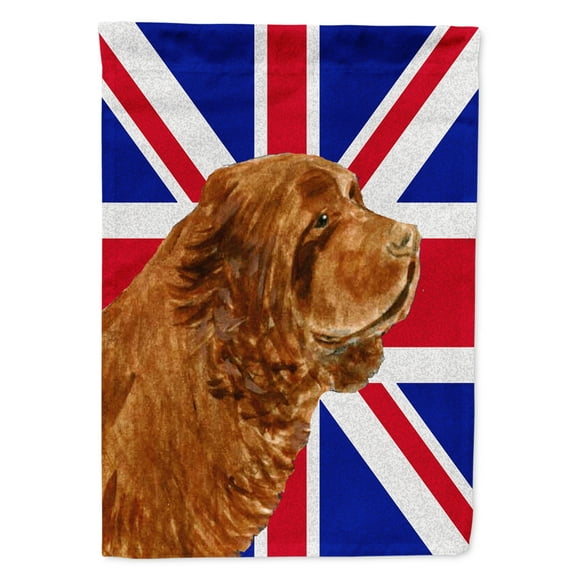 Sussex Spaniel with English Union Jack British Flag Garden Flag