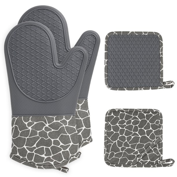Muyoka Soportes para ollas de silicona Guantes antideslizantes para horno Manoplas para horno de cocina Guantes para horno de algodón Soportes para ollas Muyoka Hogar