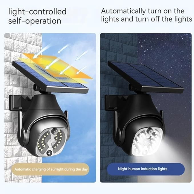 Clearhill 2PCS Dummy Fake Security Camera and Solar Motion Sensor Lights, 2-in-1 Solar Lights with Remote Control, Realistic Look, Easy to Install, IP66 Waterproof, for Outdoor Yard Garage Garden
