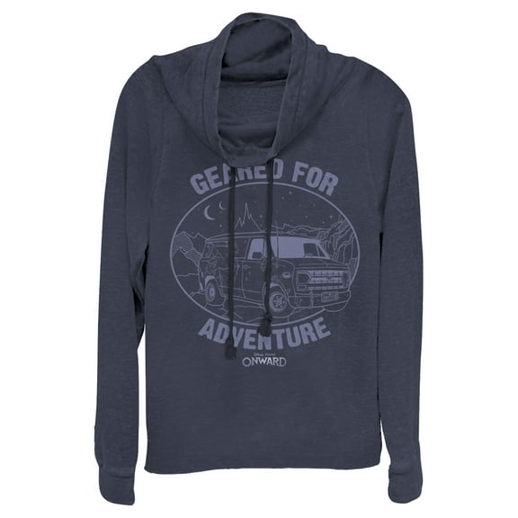 Junior's Onward Geared for Adventure Night  Cowl Neck Sweatshirt Navy Blue Small
