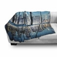 thumbnail image 3 of Modern Soft Flannel Fleece Throw Blanket, Office Cityscape Buildings with Glassy Interior Room Image Photograph, Cozy Plush for Indoor and Outdoor Use, 60" x 80", Blue Black and White, by Ambesonne, 3 of 6