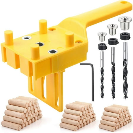 

101Pcs Handheld Woodworking Dowel Jig Kit Wood Dowel Drilling Guide Set for 1/4 5/16 3/8 Inch Drill Guide(Yellow)