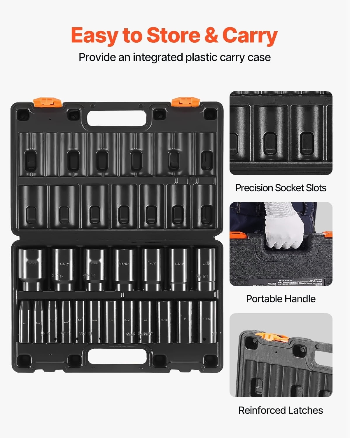 Impact Socket Set 1/2 Drive - 19 Piece, 6-Point Deep Socket Set, 3/8 - 1-1/2 Inch, Cr-V Steel with Storage Case for Mechanics & Automotive