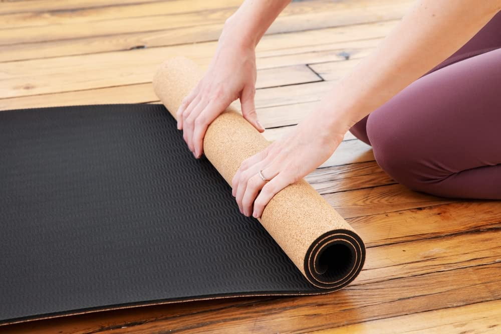 Sol Living Natural Cork Yoga Mat Yoga Mat Stretching Pilates Meditation Exercise Mat Gym Equipment Non Slip Portable Travel Yoga Accessories Foldable Workout Mat - 24" x 72"
