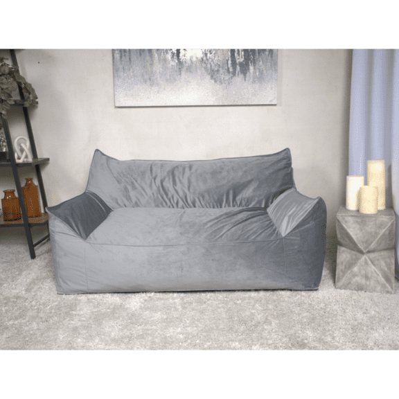 Newboti Furniture Fila Velveteen 2 Seater Oversized Bean Bag Chair with Armrests, Gray BN.9241