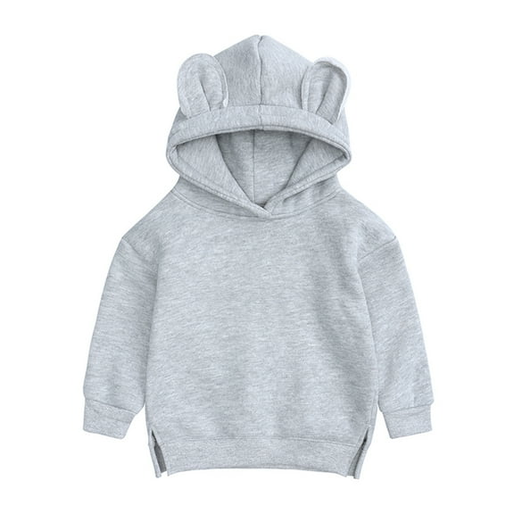 Hoodies For Teens Boys Solid Sweatshirts Size 10 12 14-16 Leisure Bear Long Sleeve Hooded Neck Regular Sleeves Cute Ear Hoodie Sweatshirt Top Infant Girls Tops Gray