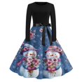 thumbnail image 6 of Christmas Dresses for Women Women's Casual Fashion Round Neck Long Sleeve Christmas Printed Party Vintage Long Dresses for Holiday Gathering,Dark Blue,S, 6 of 7
