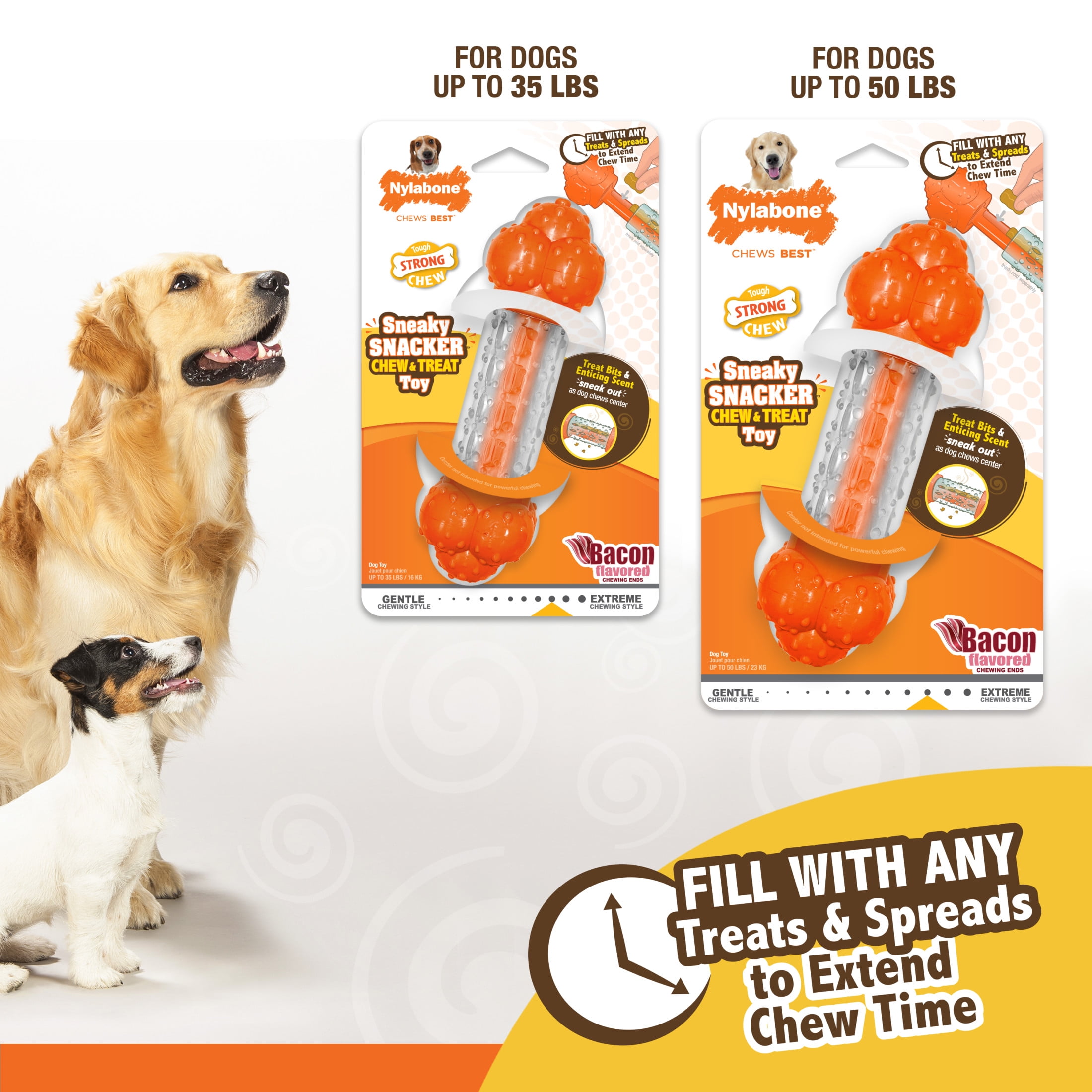 Nylabone Sneaky Snacker Dog Treat Toy Bacon Orange Medium (1 Count)