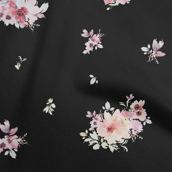oneOone Polyester Spandex Black Fabric Florals Sewing Material Print Fabric By The Yard 56 Inch Wide