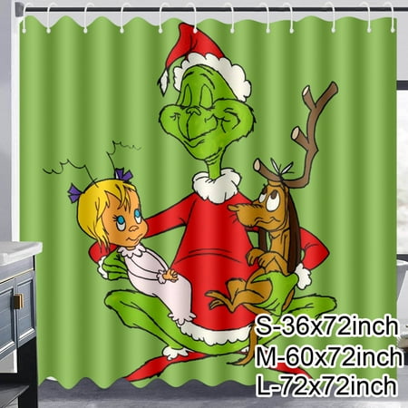 Grinch Christmas Waterproof Shower Curtains Sets for Bathroom Accessorieswith 12 Hooks,,60x72 Inch