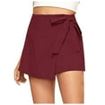 thumbnail image 2 of Stephy New Women's Fashionable Casual High Waistband Waist Belt Cotton Linen Shorts, Red, XL, 2 of 9