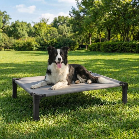 Raised Cooling Dog Cot for Large Dogs Portable Indoor Outdoor Pet Bed with No-Slip Feet Breathable Mesh