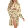 thumbnail image 5 of Jesus, Biblical References Night Robe Long Sleeve V Neck Robe With Belt Women's Sleepwear Dresses, 5 of 9