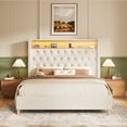 thumbnail image 3 of Merluxy LED King Bed Frame,Charging Station and Storage Upholstered Headboard/Velvet/Cream, 3 of 7