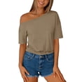 thumbnail image 4 of Craaazy Women's Casual Short Sleeve Crop Tops, Solid Color Batwing Sleeve Tops, Loose Fit Comfy Blouse for Daily Wear Gifts, 4 of 6