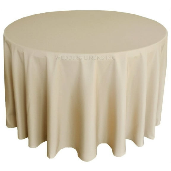 Wedding Linens Inc. 132'' Round Premium (200 GSM) Polyester Linen Tablecloth - Champagne