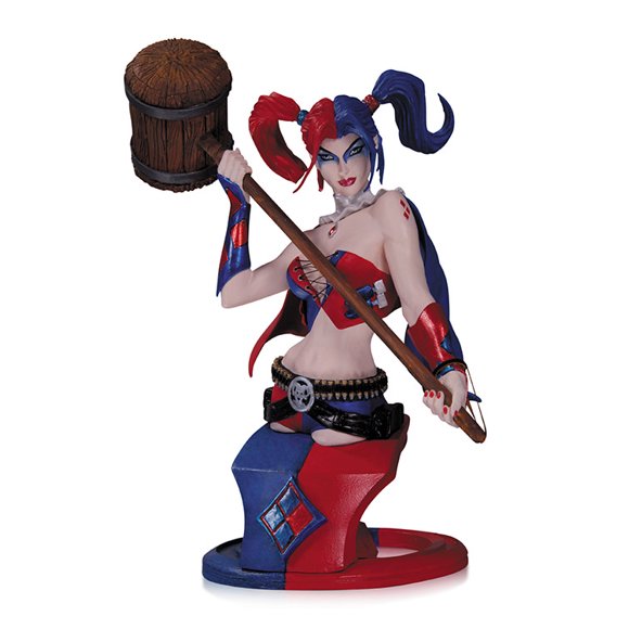 DC Comics Super Villains 6 Inch Bust Statue - Harley Quinn New 52 Bust (Red/ Blue)
