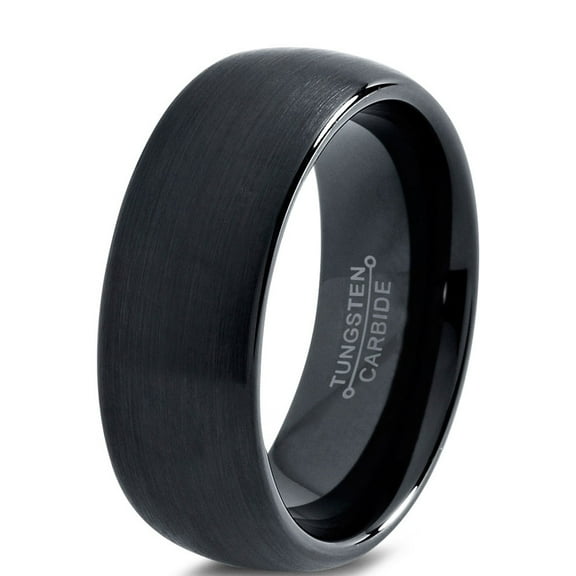 Charming Jewelers Tungsten Wedding Band Ring 8mm for Men Women Comfort Fit Black Domed Brushed Lifetime Guarantee Size 4.5