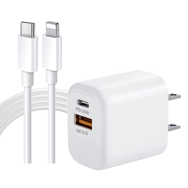 20W Cargador USB C con Cable a Light-ing 1 M, Tipo C Cargador Carga Rapido Power Delivery 3.0 Enchuf