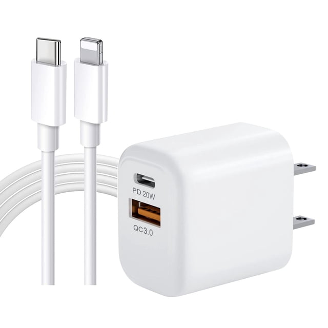 20W Cargador USB C con Cable a Light-ing 1 M, Tipo C Cargador Carga Rapido Power Delivery 3.0 Enchuf