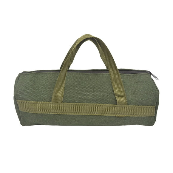 Multifunction Canvas Tool Bag with Zipper Wide Mouth Multi-purpose Utility Bag Cylindrical Bag with Carrying Handle Canvas Zipper Bag Tool Pouch Tote