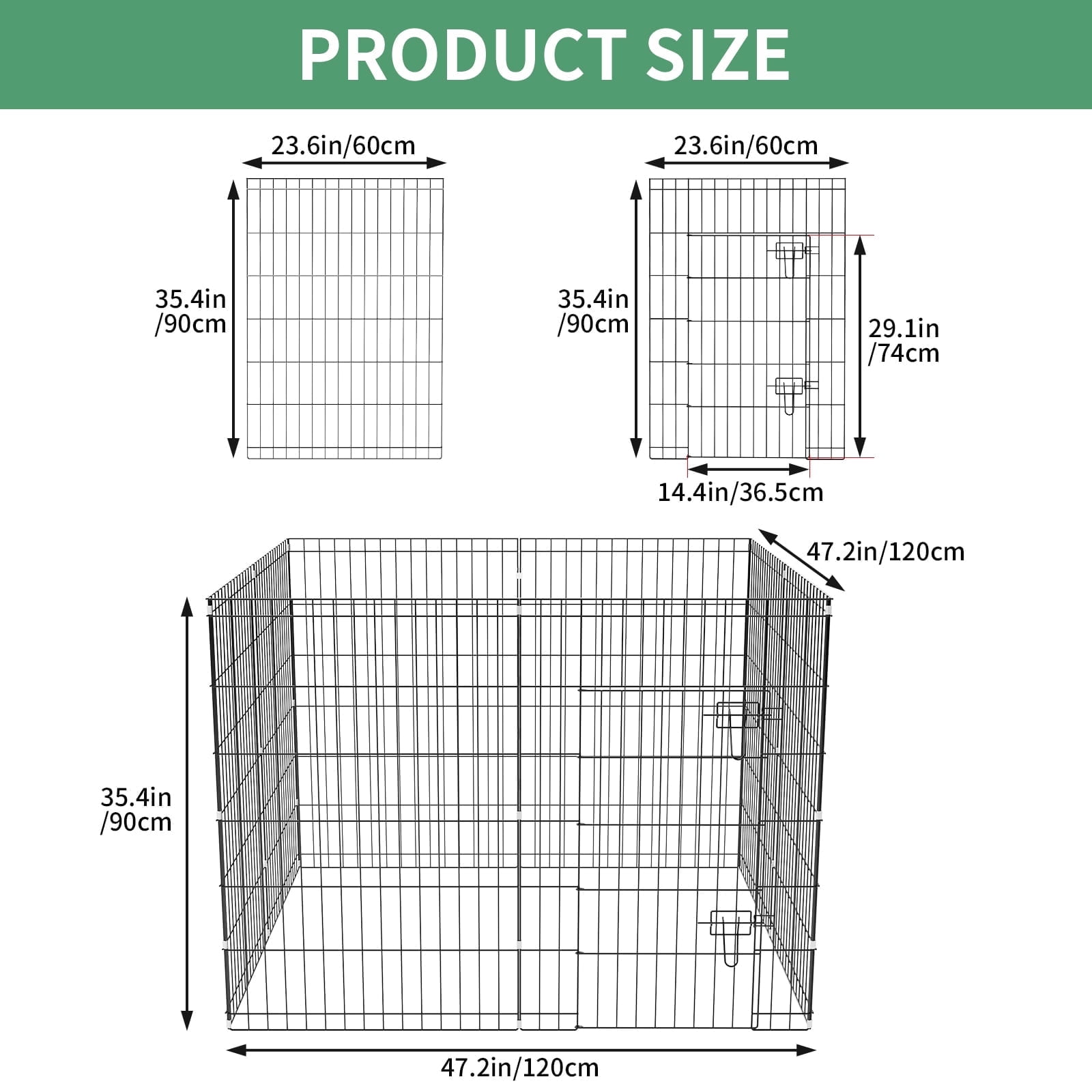 ZephyPaws Foldable Dog Pen with Door,36in 8Panel Puppy Playpen for Inside,Dog Playpen Fence for Yard