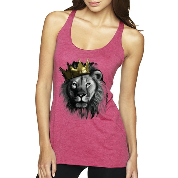 Wild Bobby, King Lion with Gold Crown Art, Animal Lover, Women Tri-Blend Racerback Tank Top, Vintage Pink, Medium