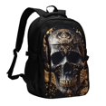 thumbnail image 1 of Balery Gold Pattern Black Skull Mochila con carga USB para hombre y mujer - Mochila impermeable y antirrobo para portátil con puerto USB para viajes, trabajo, estudios y universidad, 1 of 7