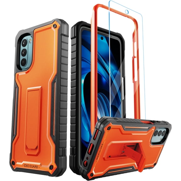 ExoGuard For Moto G 5G 2022 Case, Phone Case with Screen Protector and Kickstand (Orange)