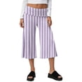 thumbnail image 2 of Women Fold Over Gauchos Capri Casual Low Rise Wide Leg Cropped Pants Summer Striped Yoga Culottes Going Out Yoga Capri Light Purple 2XL, 2 of 7