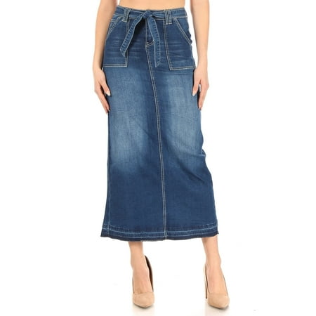 Fashion2Love Women's Juniors/Plus Size Long Pencil Stretch Denim Skirt ...