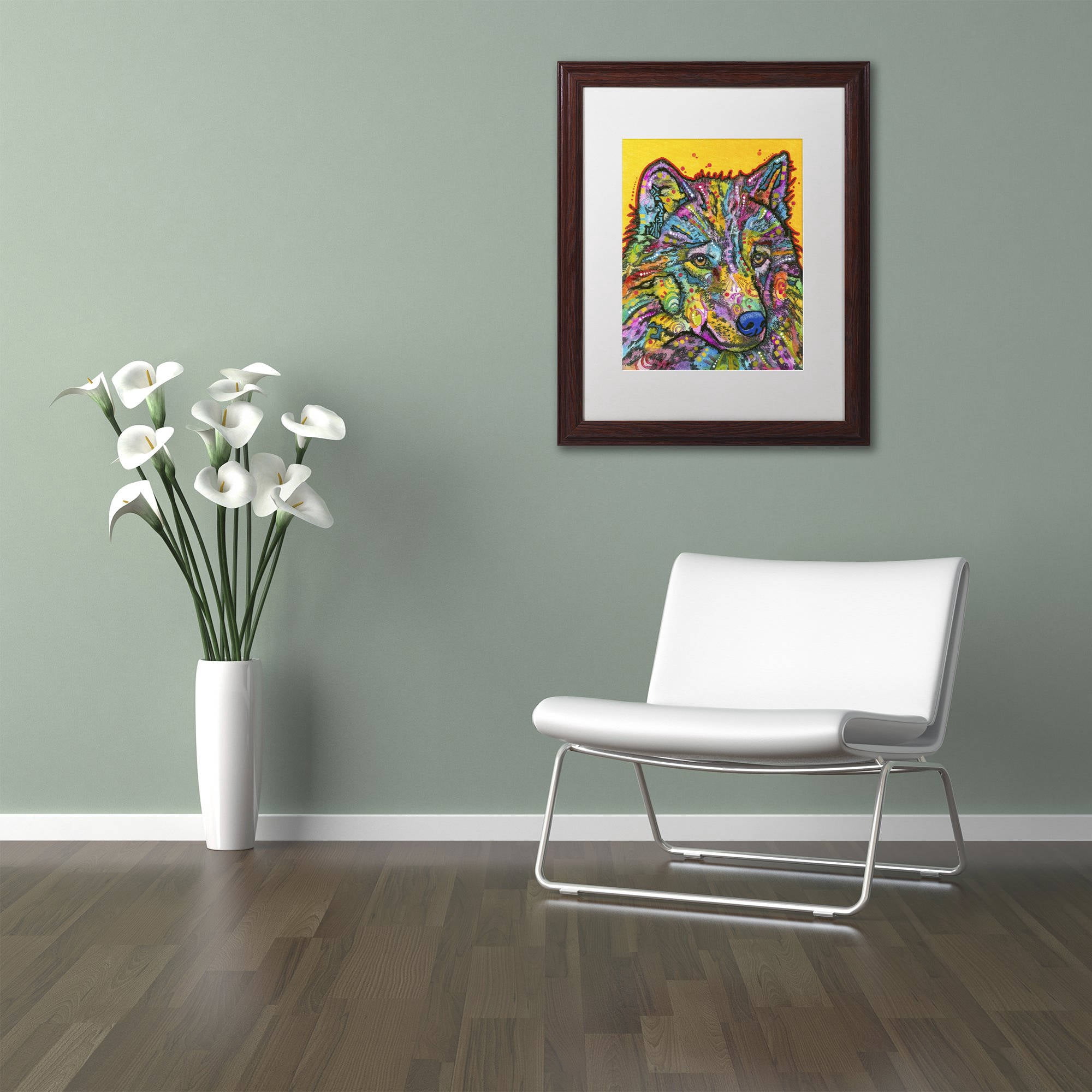 Trademark Fine Art "Wolf 2" Canvas Art by Dean Russo, White Matte, Wood Frame
