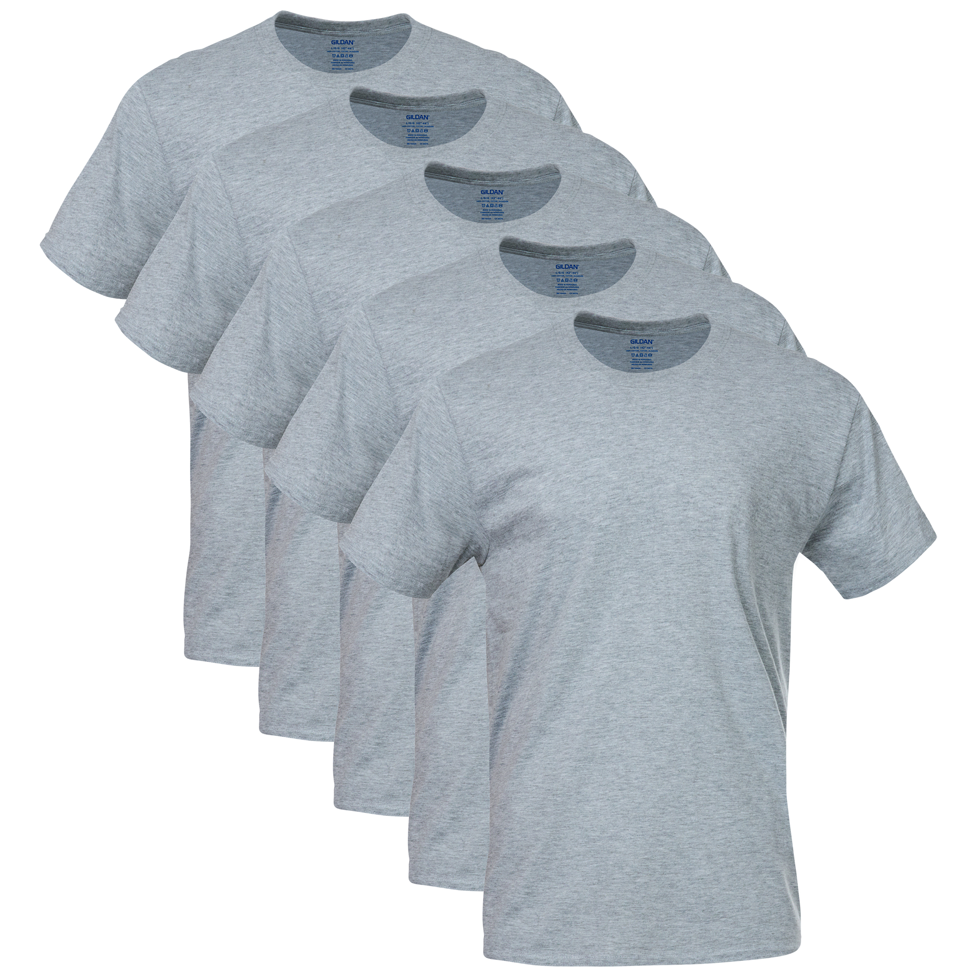 Gildan Men's Crew T-Shirts, 5-Pack, Sport Grey