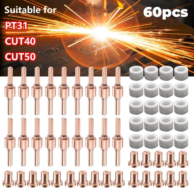 60Pcs Plasma Cutting Consumables for Cut40 50 with Plasma Cutter Torch for Pt31