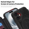 thumbnail image 5 of Wallet Case for iPhone 16, Magnetic Flip Kickstand Compatible with MagSafe, RFID Blocking Premium PU Leather Slim Shockproof Phone Case with Card Holder For iPhone 16,Black, 5 of 9