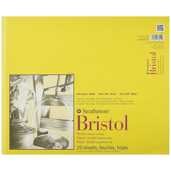 Strathmore Bristol Paper Pad, 300 Series, Smooth, 14in x 17in, 20 Sheets/Pad