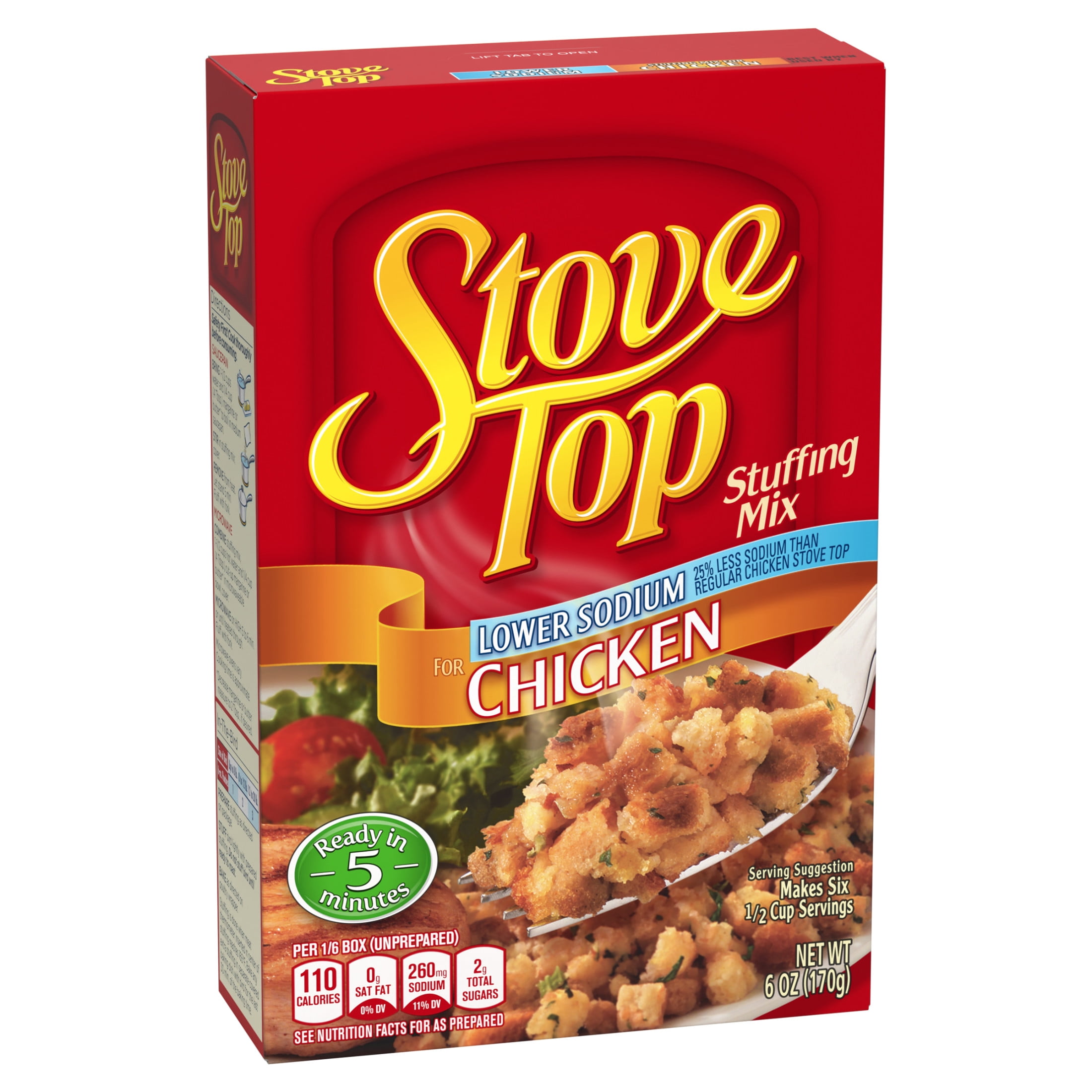 (2 pack) Stove Top Low Sodium Chicken Stuffing Mix Side Dish with 25% Less Sodium, 6 oz Box