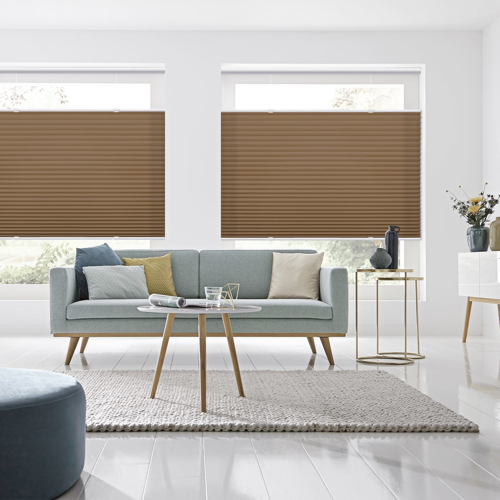 Keego Cordless Cellular Shades Window Blinds Modern Size and Color Customizable Brown Blind Light Filtering 48"w x 48"h
