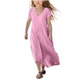 thumbnail image 1 of Mgmyaa Robes pour Filles Enfants Été Manches Courtes Col en V Chandail Longue Robe Plage Robe Décontractée, 1 of 5