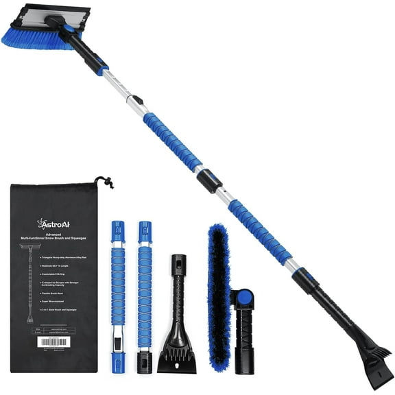 Ice Scraper and Extendable Snow Brush with Squeegee, 62.4" Snow Scraper for Car Windshield, Blue