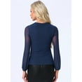 thumbnail image 3 of DARING DIVA Women's Long Sleeve Slim Fit Dressy Casual Wrap Tops L Navy Blue, 3 of 6