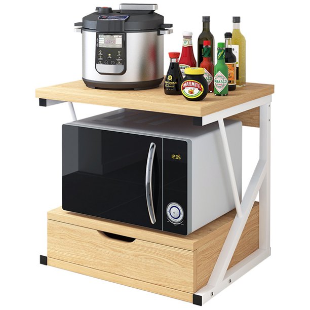 2-Tier Multi-Function Wood Kitchen Baker Rack Microwave Oven Stand
