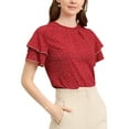 thumbnail image 1 of INSPIRAR CHIC Blusa de Puntos de Polka para Mujeres con Espalda de Llave, Capas y Mangas con Volantes en Color Burdeos, 1 of 7