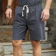 thumbnail image 2 of Pantalones cortos de lino para hombre, tallas grandes, verano, verano, cintura elástica, bermudas de lino informales, ropa de playa para hombre., 2 of 4