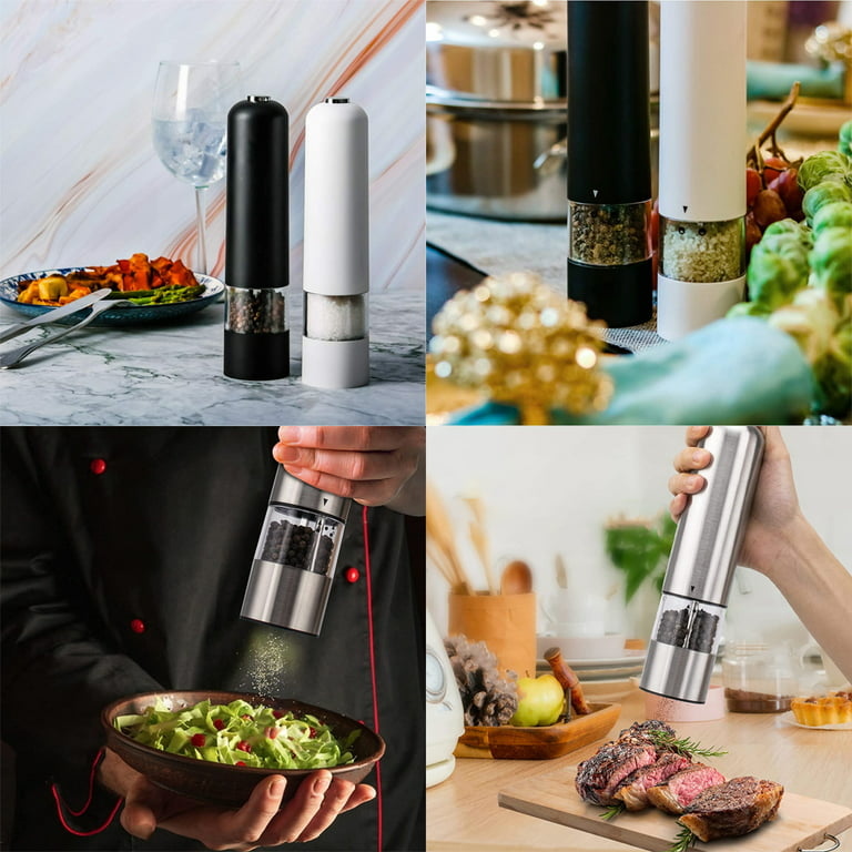 Electric Salt and Pepper Grinder Set - Stainless Steel Mill with Light -  Automatic One Handed Operation - Electronic Adjustable Shakers - Ceramic