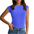 thumbnail image 2 of Women's Tank Tops $2.98 On Sale Lightweight New Round Neck Backless Solid Color Close-fitting Casual Top T-shirt, 2 of 7
