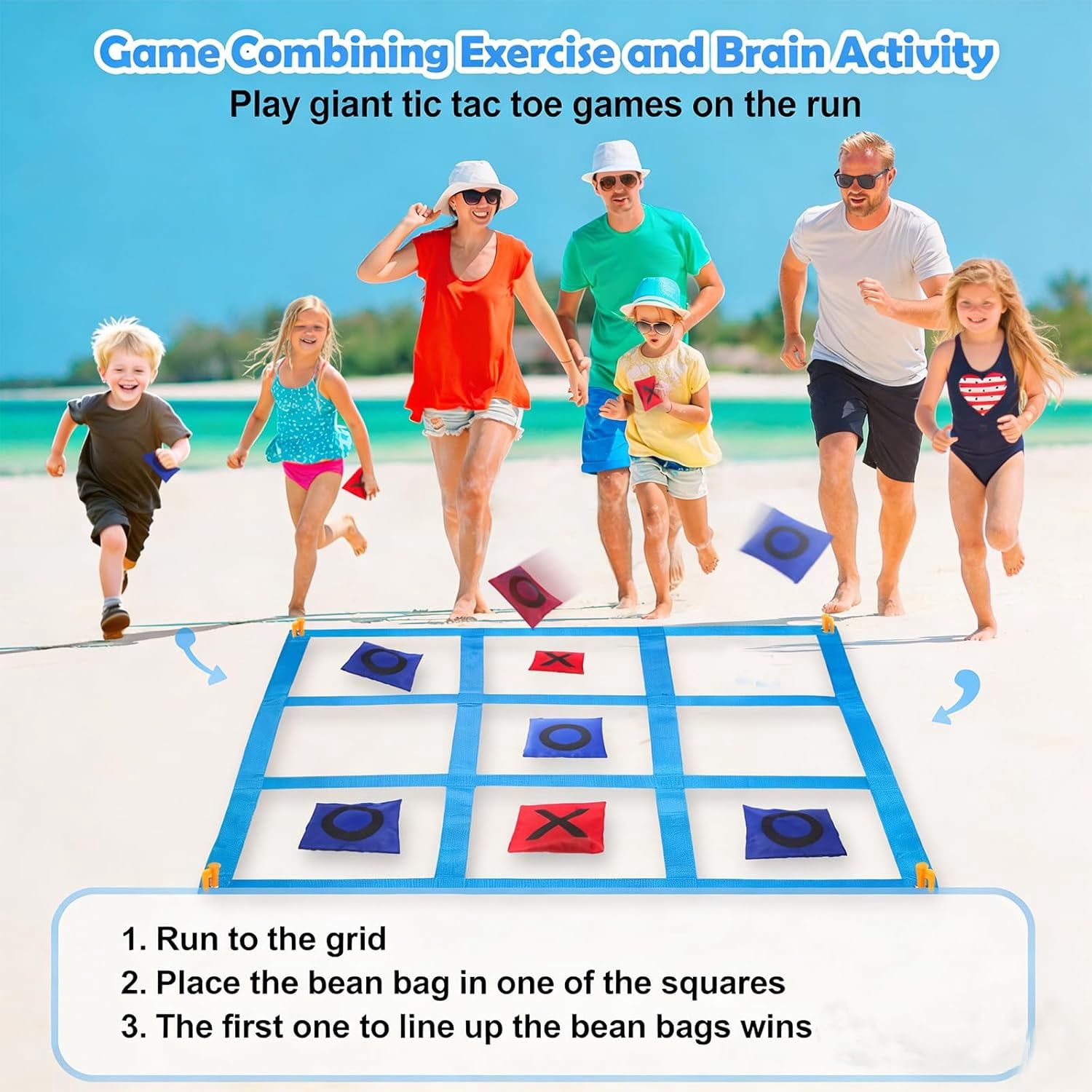Giant Tic Tac Toe Bean Bag Toss Outdoor Games for Kids Adults Family-4X4FT Large Lawn Yard Carnival Field Day Games, Beach Backyard Camping Outside Family Reunion