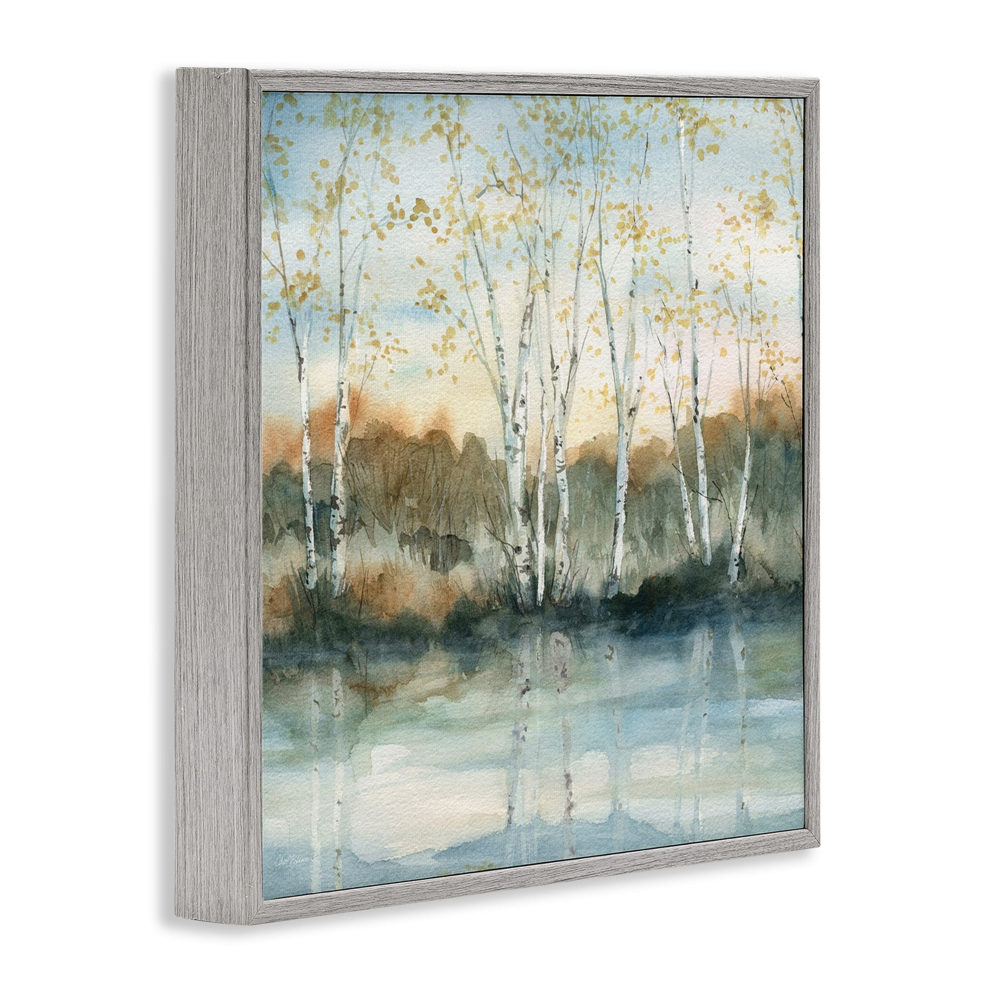 Stupell Industries Birch Tree Reflections Quaint Lake Clearing Landscape Painting Gray Framed Art Print Wall Art, Design by Carol Robinson