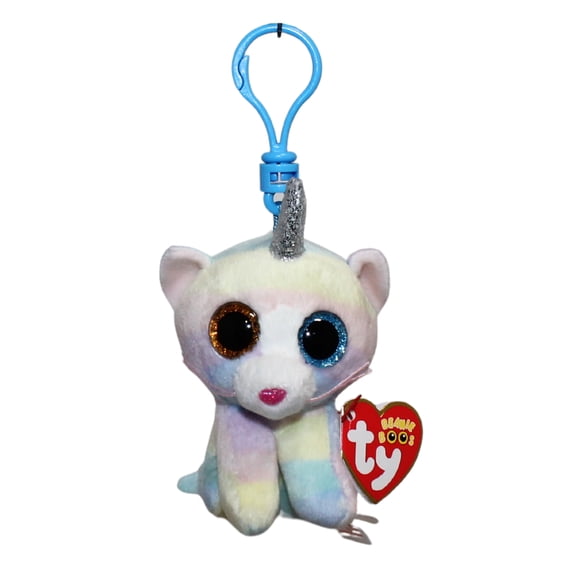 Ty Beanie Boos (Plastic Key Clip) - Heather the Pastel Unicorn Cat  – Glitter Eyes  - Stuffed Animal