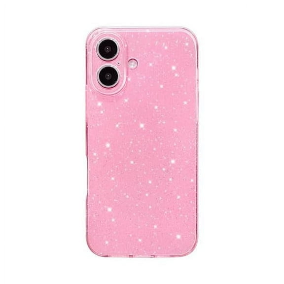 FU1999 Case for iPhone 16 Case Glitter Cute Sparkly Shiny Bling Sparkle Phone Cases 6.1", Thin Slim Fit Soft TPU Bumper Shockproof Rubber Protective Cover for Women Girls Girly, Bright Pink